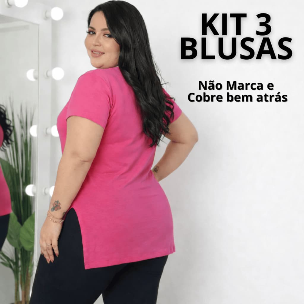Kit 3 Blusas Feminina Sobre Legging Fitness Tapa Bumbum Plus Size