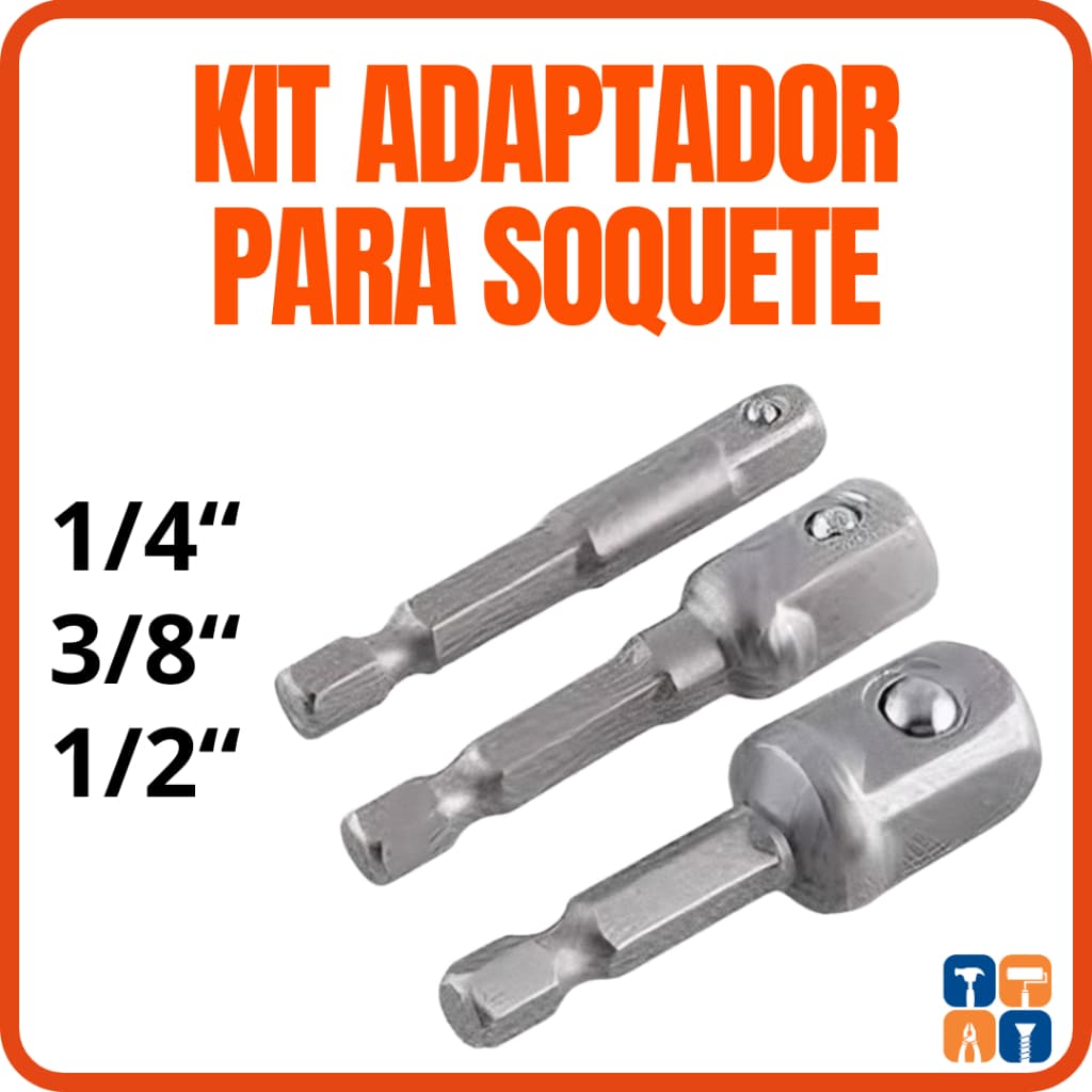 Jogo Adaptador Soquete Parafusadeira Furadeira Kit 3 adaptadores 1/4 - 3/8 - 1/2 de Canhão Ponteira