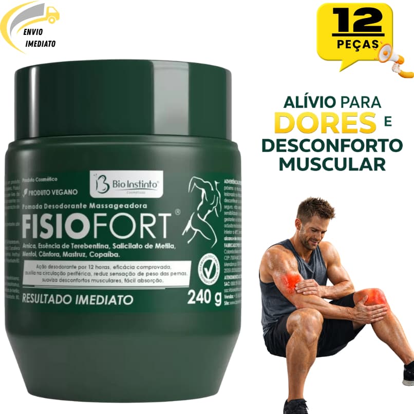 Kit 12 Pomada Desodorante Massageadora Fisiofort Bio Instinto 240G Promoção