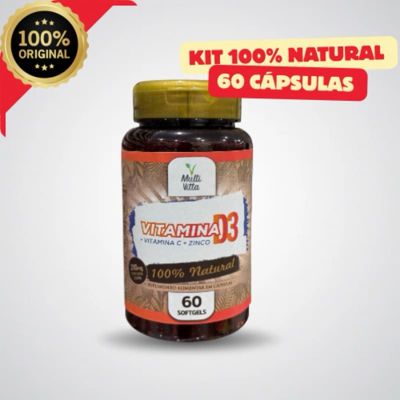 Vitamina D3 1000UI+ Vitamina C 100mg+Zinco 100mg Multivitta 60 cápsulas Natural