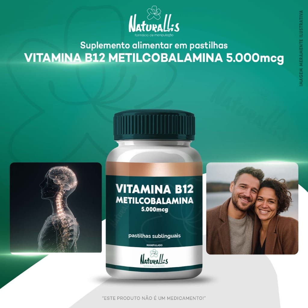 Metilcobalamina Vitamina B12 5 000mcg - 30, 60, 90, 120 ou 180 Pastilhas Sublinguais