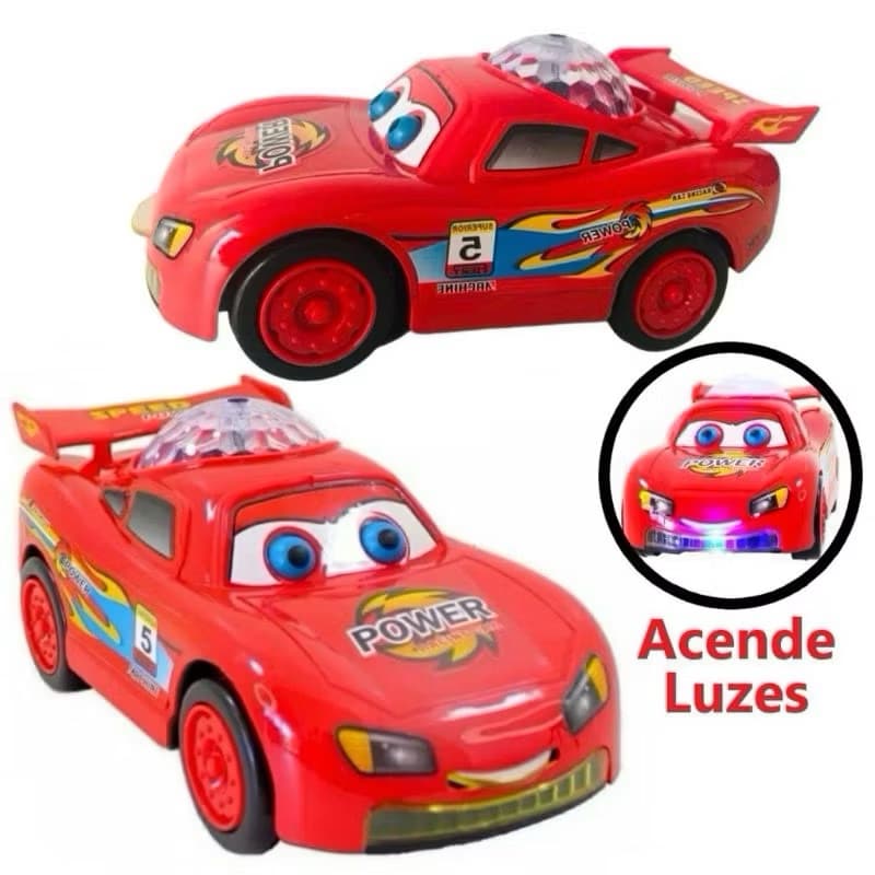 Carrinho McQueen Bate e Volta com Olhos e Língua Animados, Som e Luz LED Colorida