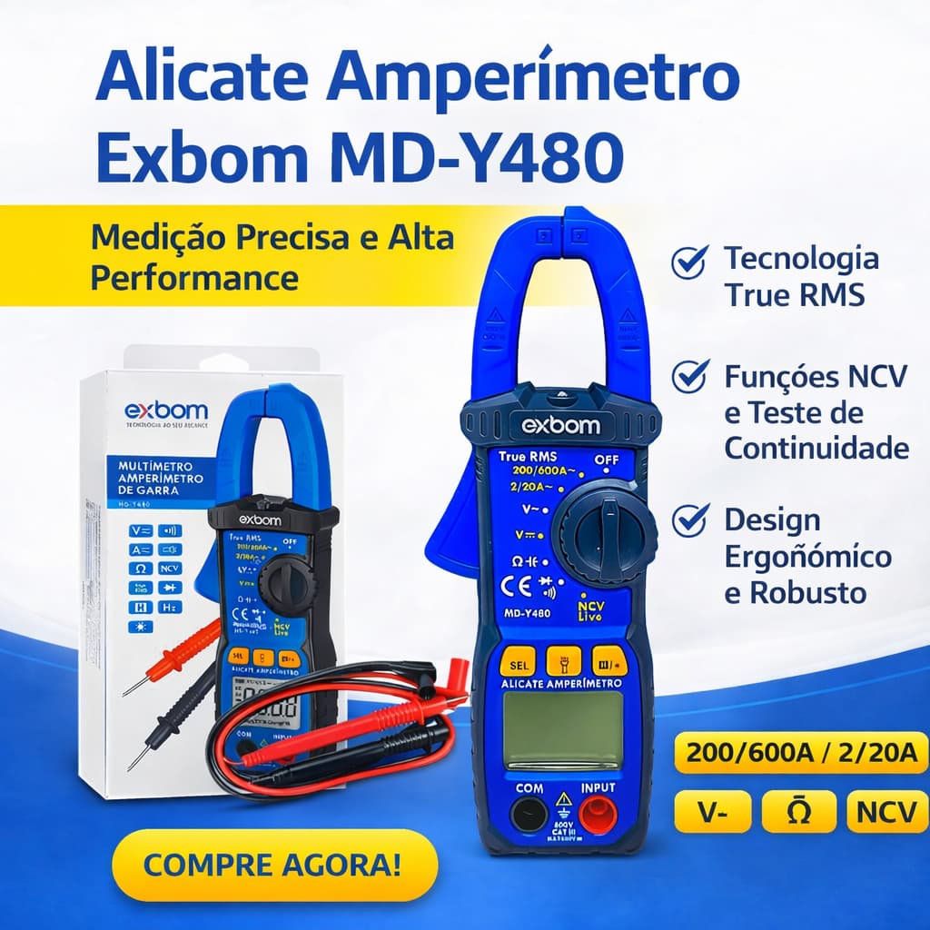 Multímetro Digital e Alicate Amperímetro Automático EXBOM Eletricista Profissional