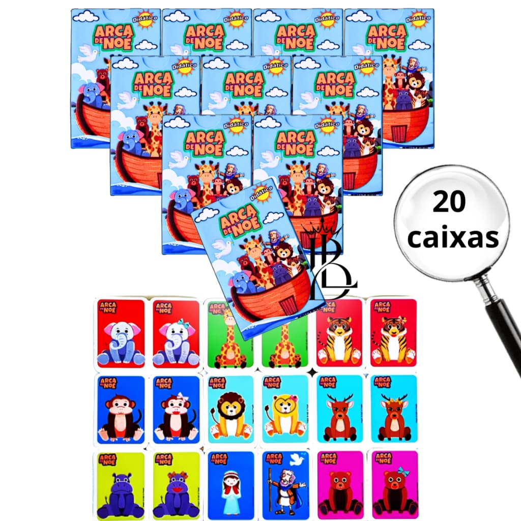 kit 20 Jogos da Memória Arca de Noé Brinquedo Educativo para Crianças e Festas Cartas Ilustrada