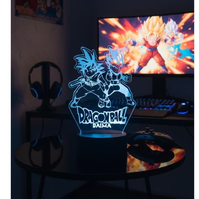 Luminária LED 3D Dragon Ball Daima - Goku e Vegeta Mini - Abajur Gamer Geek base de led RGB