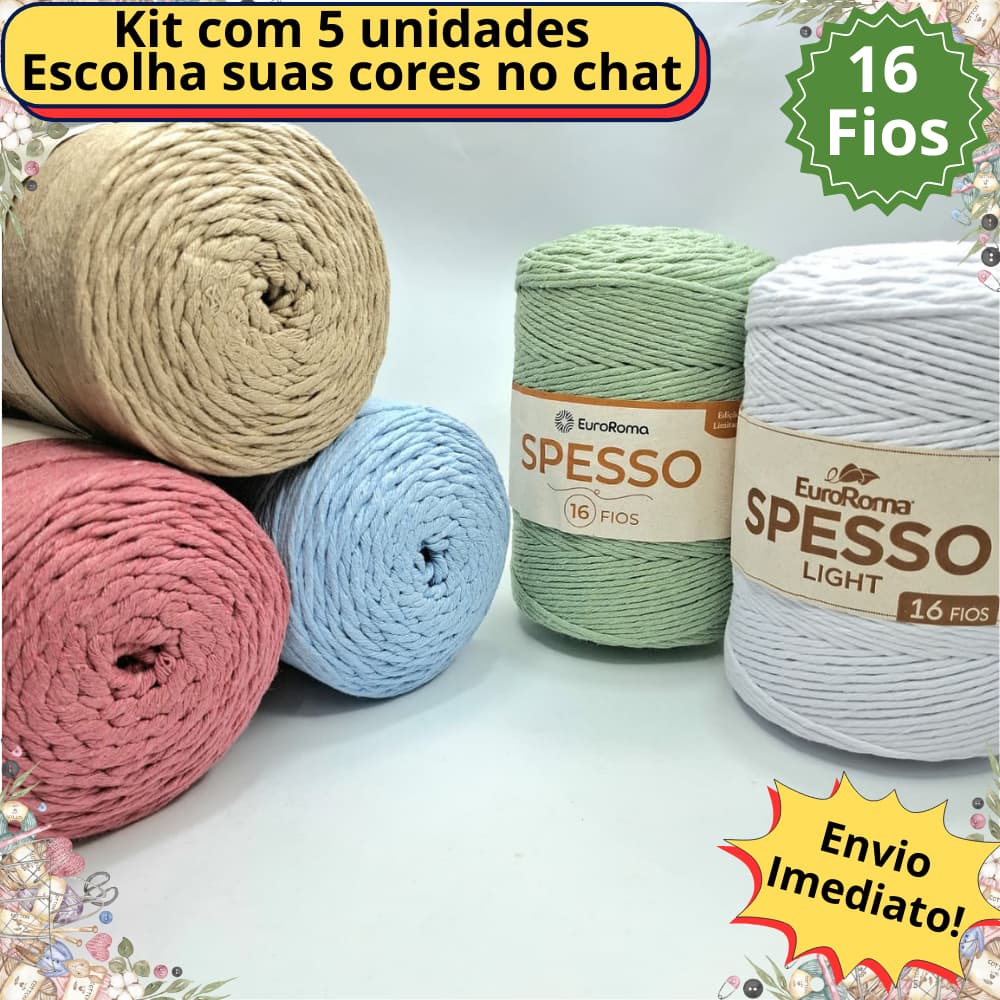 Kit 5 Barbantes Spesso Light 16 Fios Euroroma para Crochê Tricô e Macramê