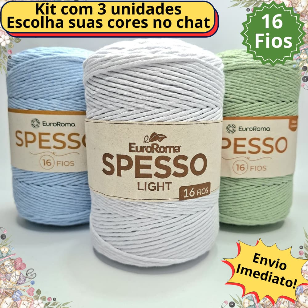 Kit 3 Barbante Spesso 16 Fios 1kg 381m Euroroma Fio para Crochê Tricô e Macramê