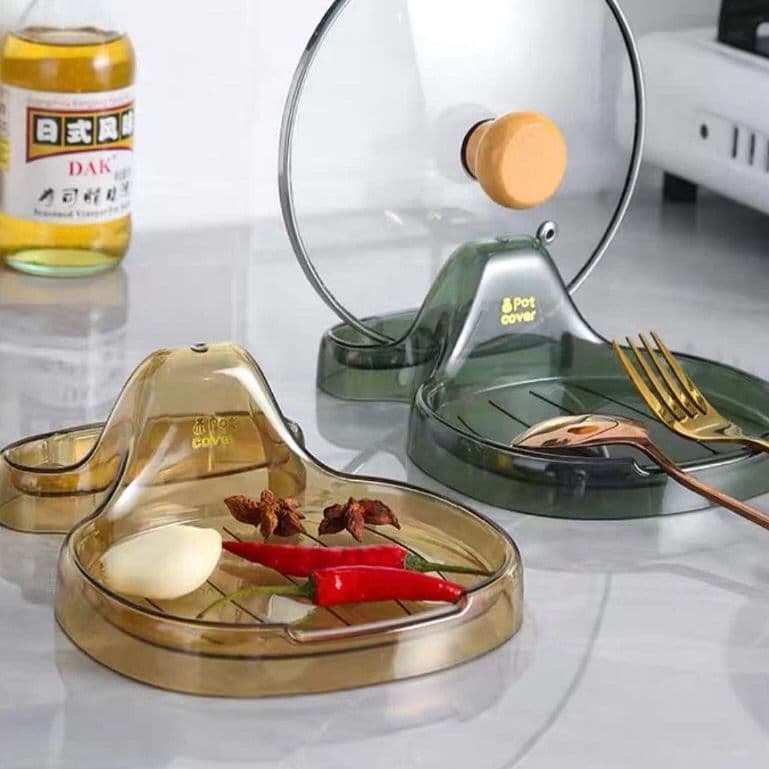Kit 2 Suportes para Tampas de Panelas – Organizador de Cozinha Multiuso com Descanso de Colher