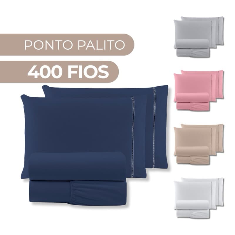 Jogo de Lençol Queen 4 Peças 400 Fios Ponto Palito Cama Box - SOLTEIRO - CASAL - KING
