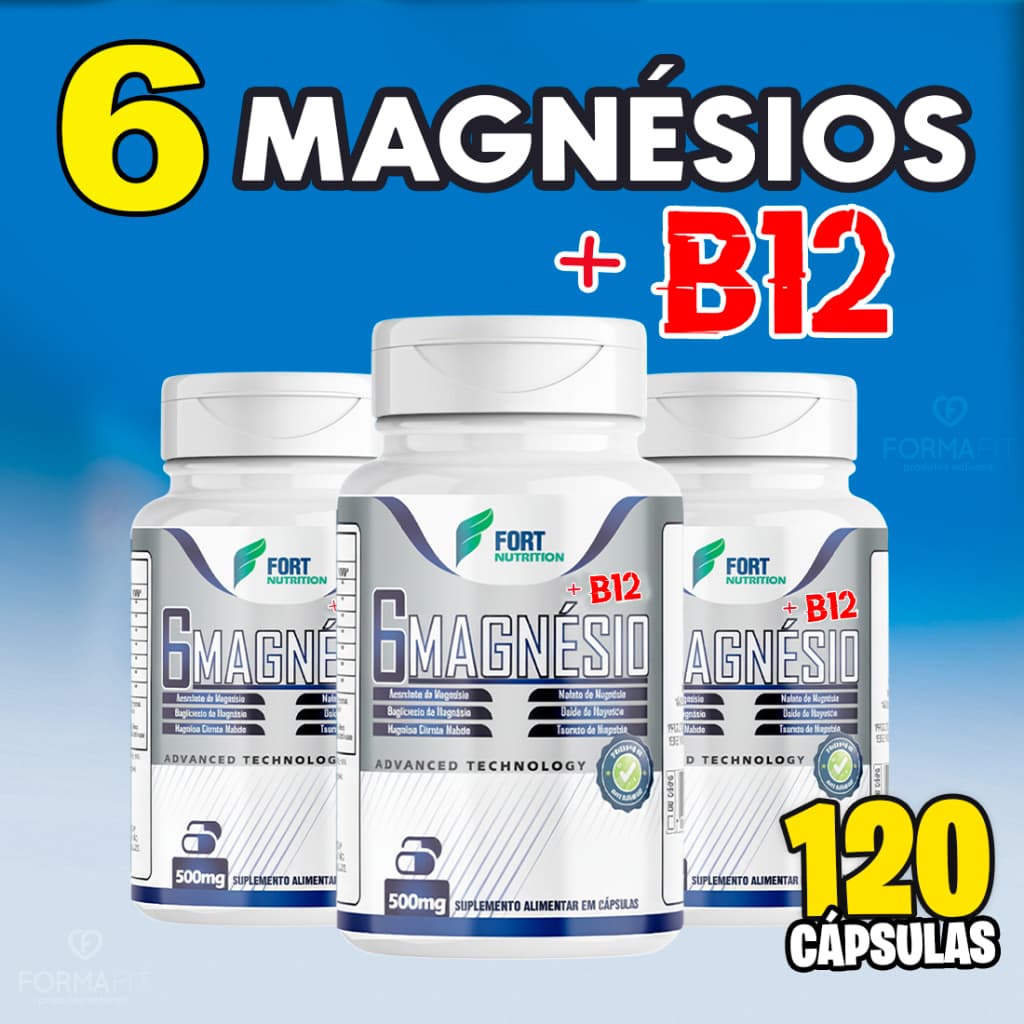 Suplemento 6 Magnésios + Vitamina B12 Original 120 Capsulas 500mg