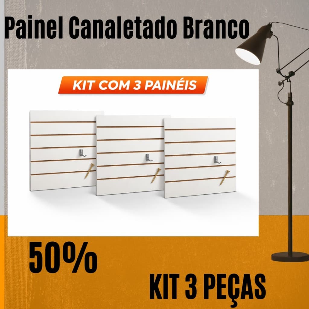 kit Completo Painel Canaletado 60x60 Branco - 3 peças + 20 Ganchos com Parafusos - Pronto p/ Instalação