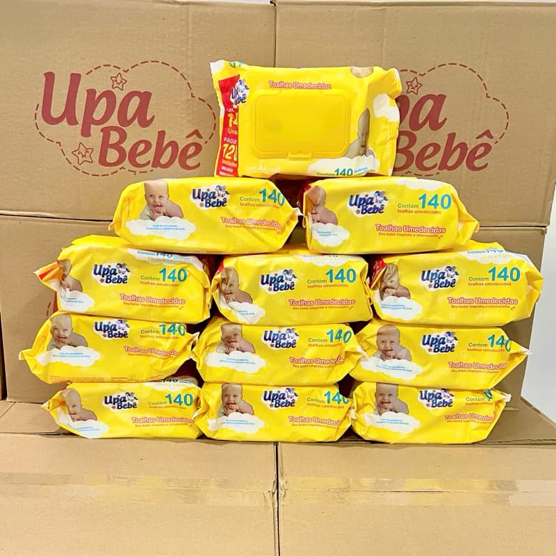 Kit 12 com 1680 lenços/Toalhas umedecidas Upa bebe caixa com 12 pacotes 140 un cada