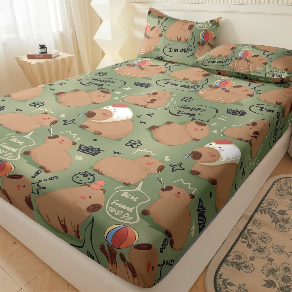 Melhor amiga da capivara Jogo de Lençóis 02 e 03 Peças Solteiro Cama de Casal Grande Confortável Queen