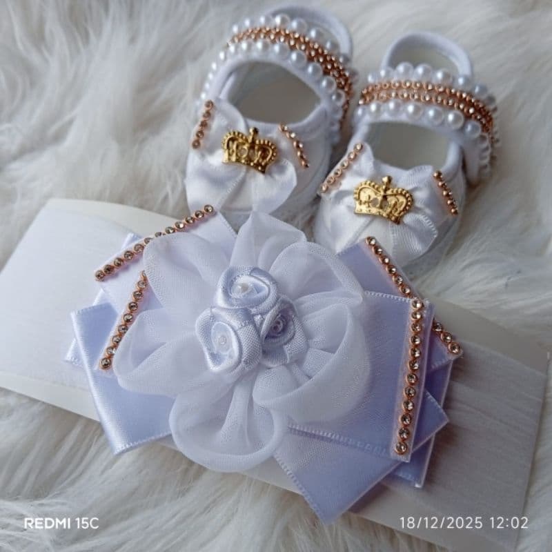 kit sapatinho para batizado, kit branco para bebê, kit tapa fralda p batizado