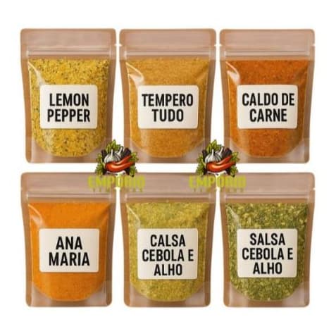 TEMPEROS E CONDIMENTOS KIT 32 UNIDADES 30g A 100g EMBALAGEM ZIP LOC