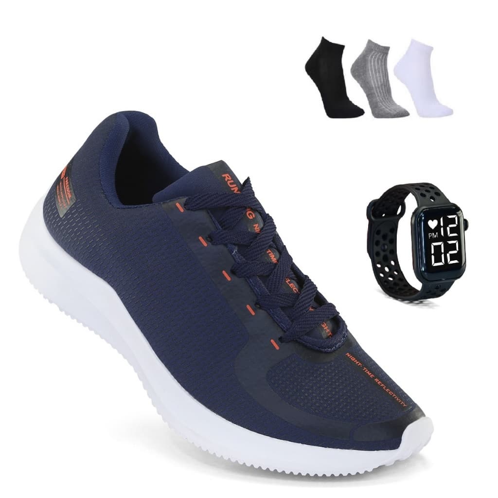 Tênis Masculino Esportivo + Relogio + Meia Esportivo do Caminhar ao Treinar com máximo de conforto Leveza e estilo.
