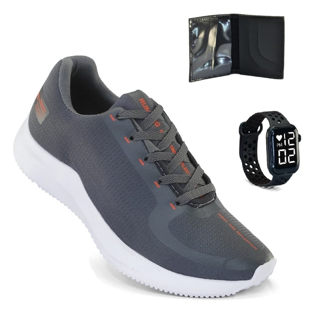 Tenis Masculino + Relogio + Carteira Esportivo Corrida Treino Versatil Sola Macio Tenis Respiravel Super leve