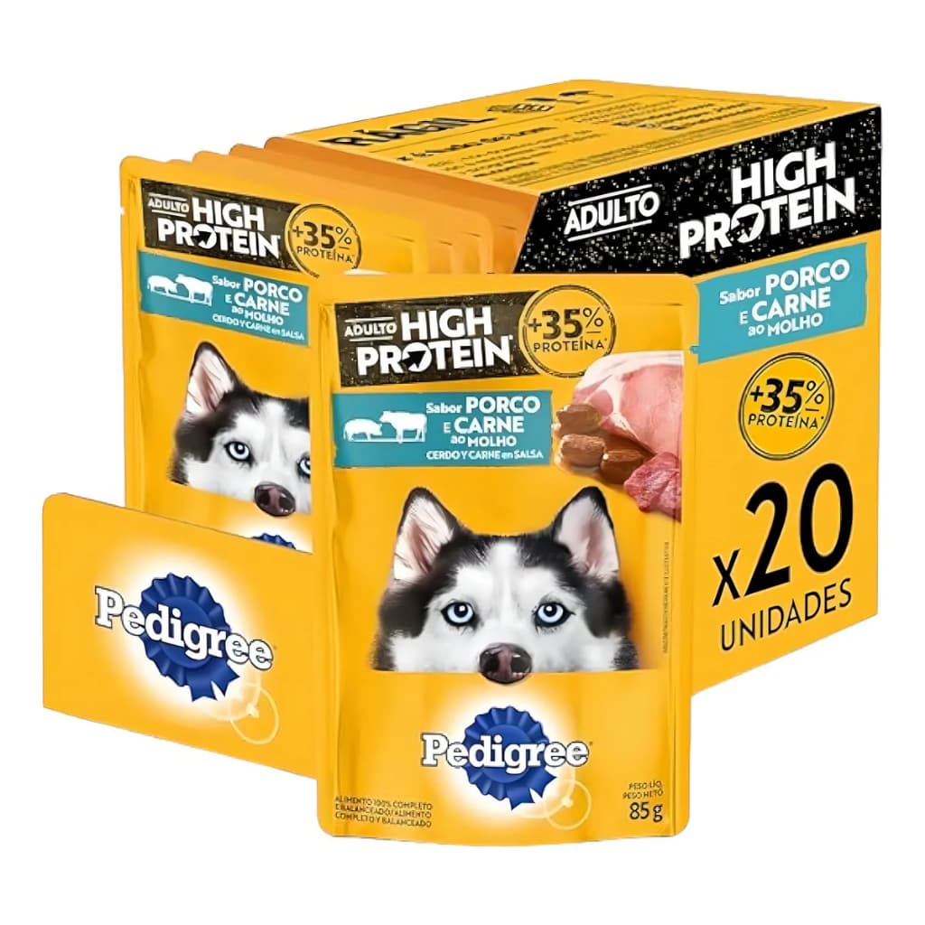 Pack Ração Úmida Pedigree High Protein Cães Adultos Sachês 85g - 20 unidades - Escolha o Sabor