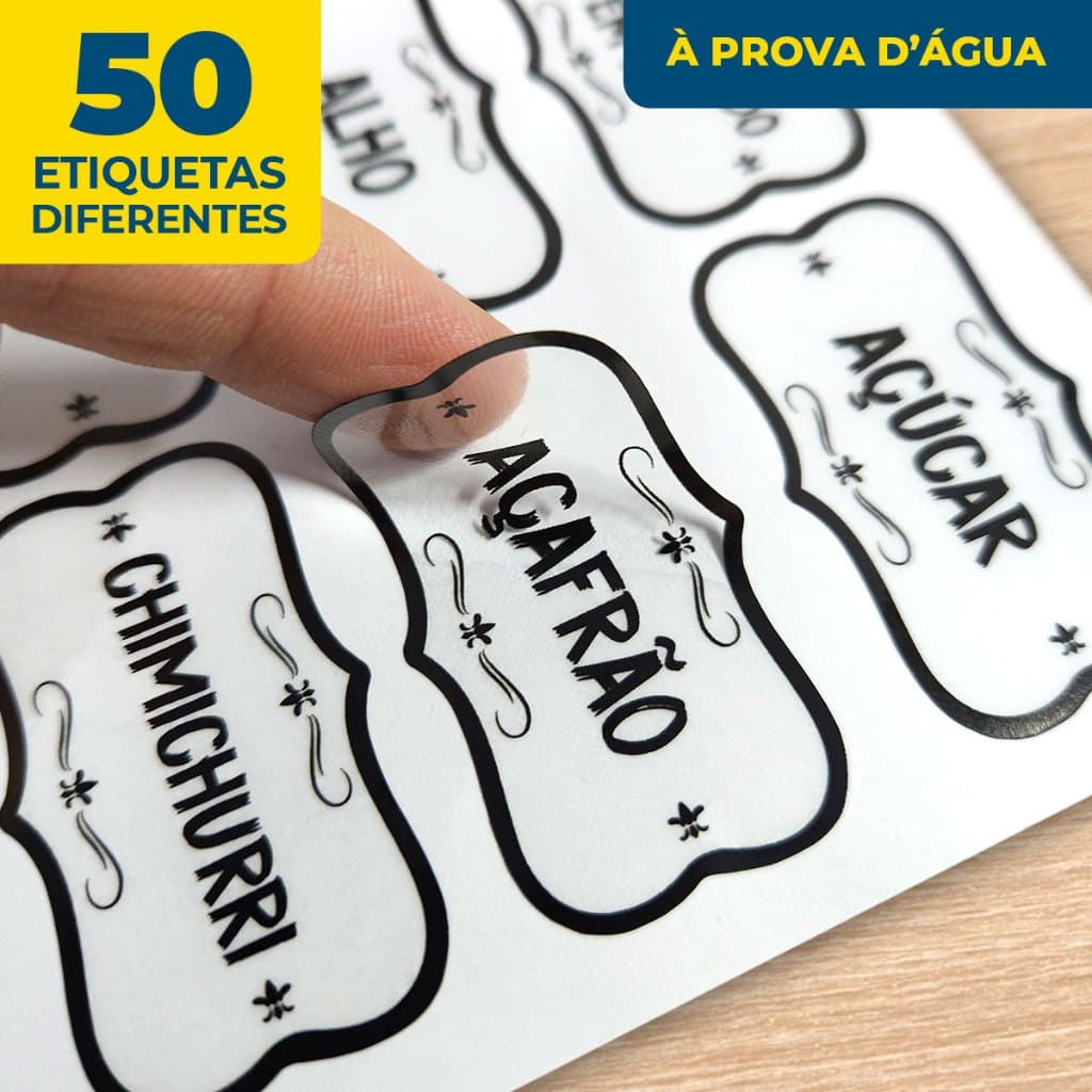 50 Etiquetas Adesivas para Temperos | Transparente | À Prova D’Água para Potes