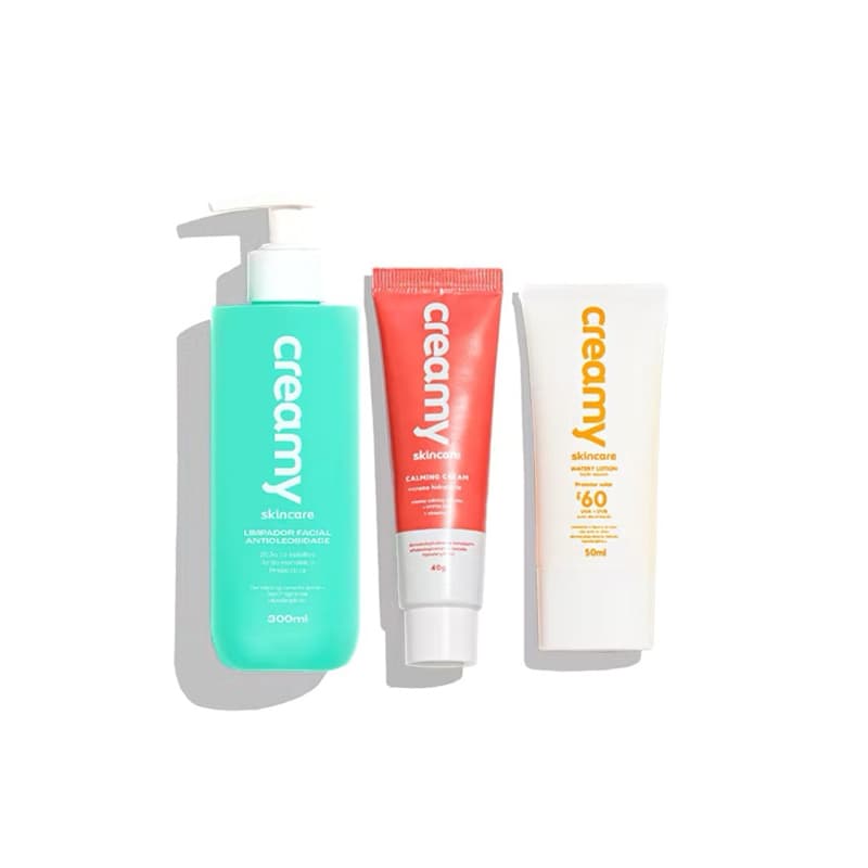 Kit Antioleosidade -Limpador Fiacial, Gel Creme Hidratante Facil Calming Cream, Protetor Solar