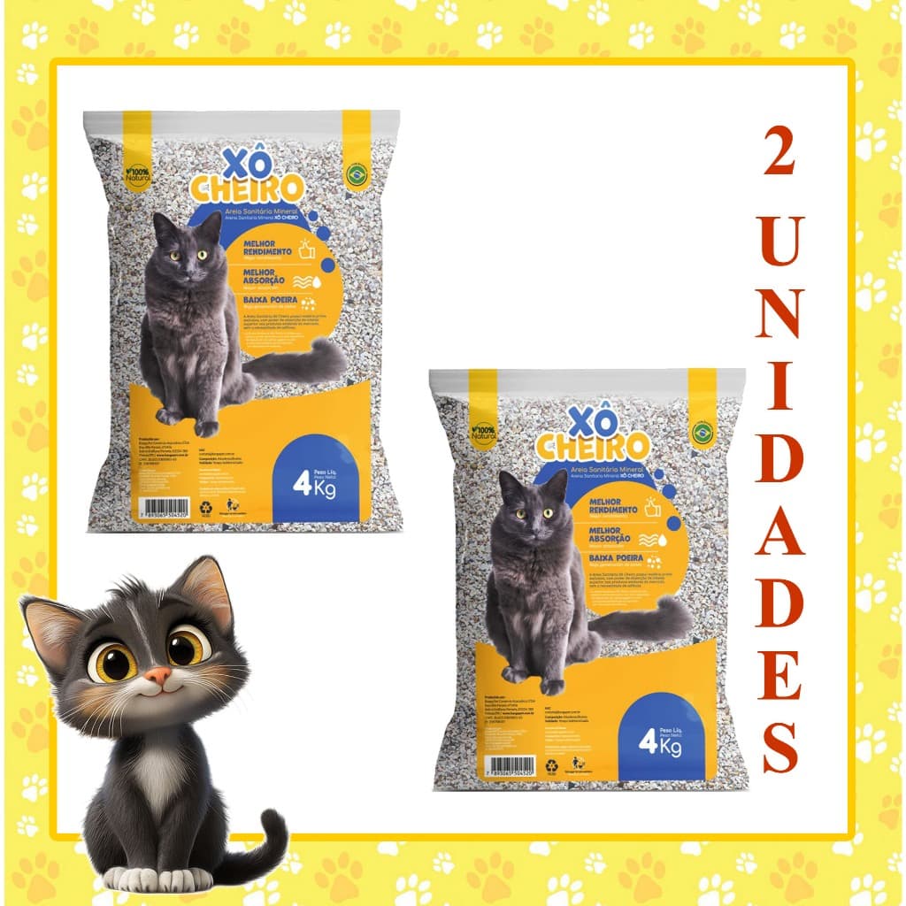 Areia Sanitária Gato Mineral Xô Cheiro - 4kg (2X4=8KG)