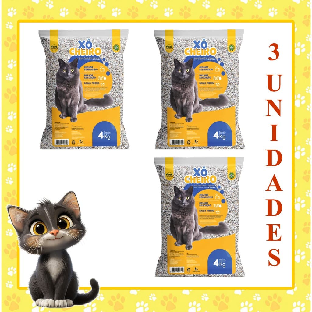 Areia Sanitária Gato Mineral Xô Cheiro - 4kg (3X4=12KG)