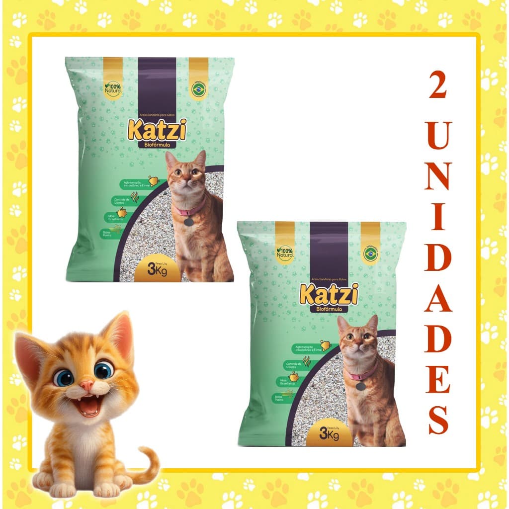 Areia Sanitária Gato Biodegradável - Katzi Biofórmula FINA (2X3=6kg)