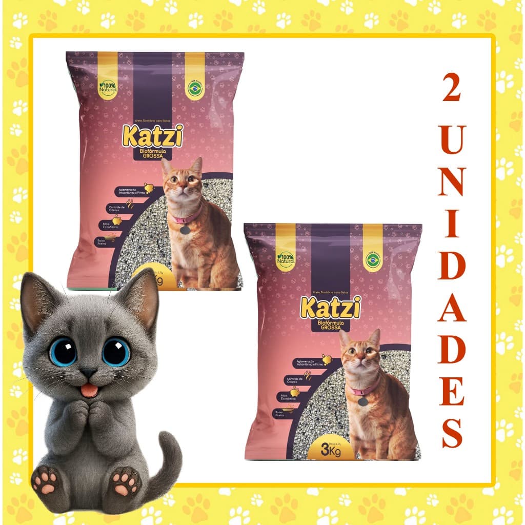 Areia Gato Sanitária Biodegradável - Katzi Biofórmula Grossa 3kg (2X3=6KG)