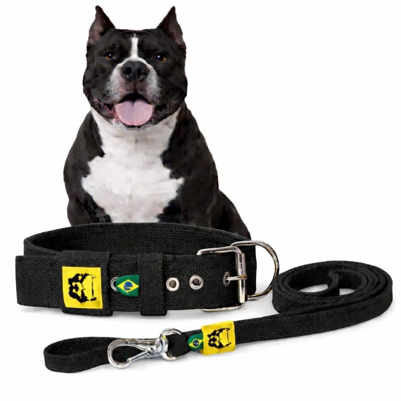 Kit Coleira e Guia Para Cachorro Reforçada e Confortável para seu Pet Grande Médio Porte PitBull e Outros Dogs