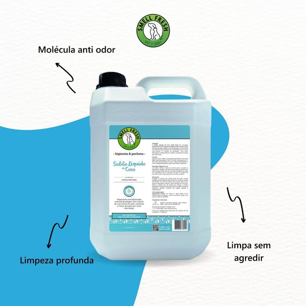 Shampoo Pet Sabão Líquido de Coco Smell Fresh 5L (para cães e gatos)