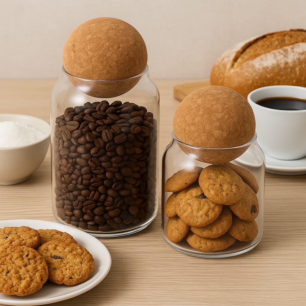 Pote De Vidro  Tampa Esfera De Rolha Cortiça Condimentos Organizador 450ML OU 700ML