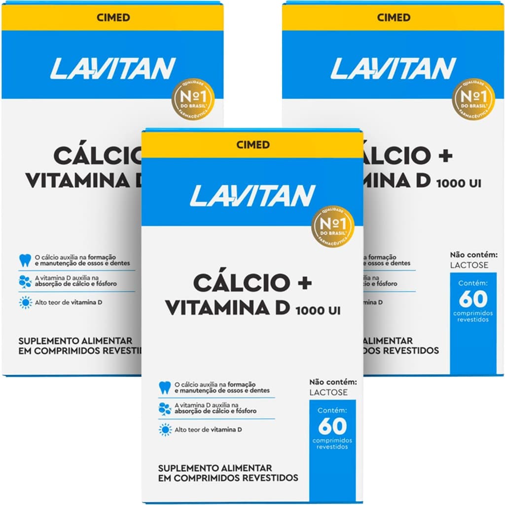 Lavitan Calcio e Vitamina D 1000 UI 60 Capsulas Fortalecimento Osseo e Imunidade