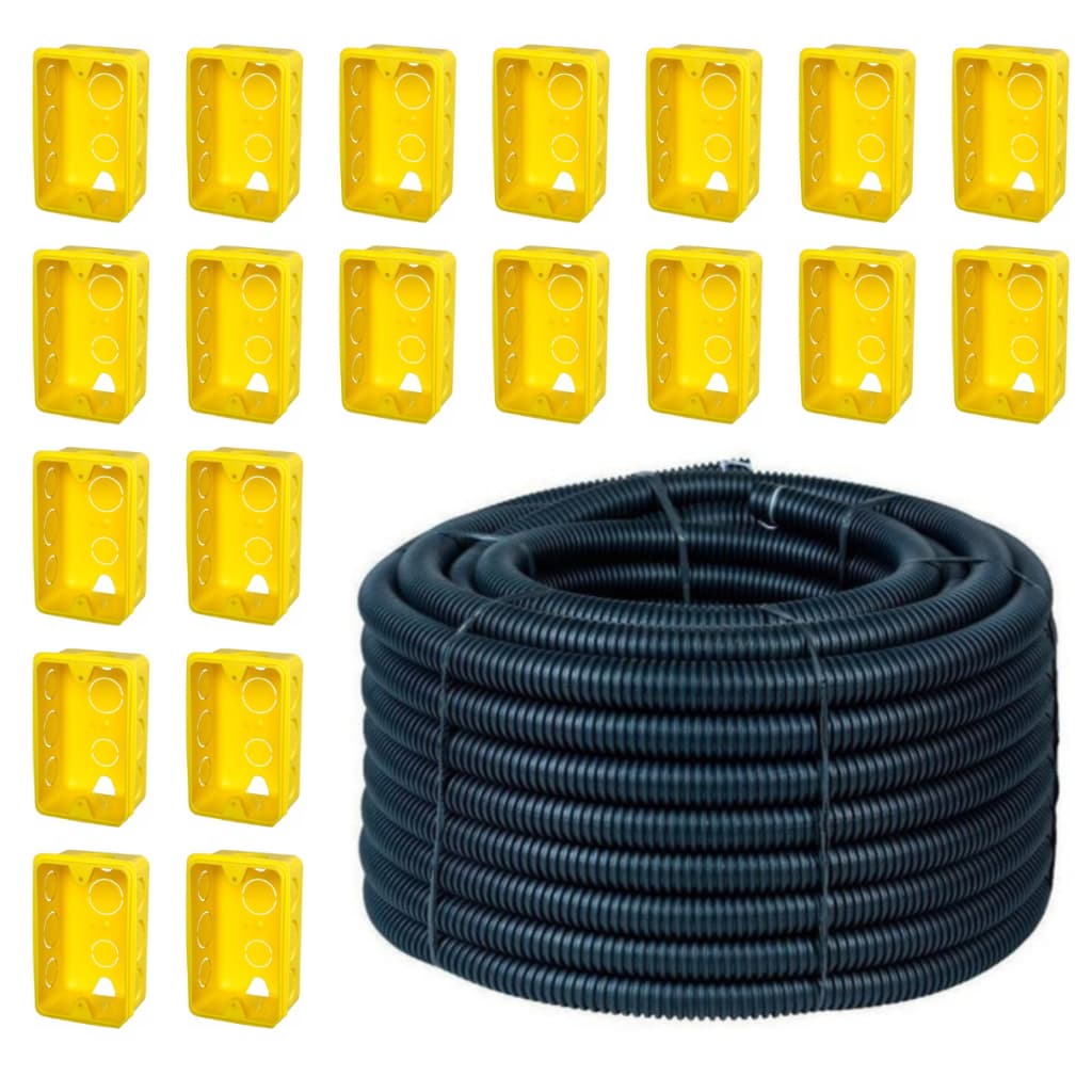 Kit 50 Metros Conduíte Eletroduto Corrugado 3/4 + 20 Caixa De Luz Caixinha 4x2 Embutir Amarela