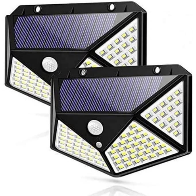 kit 2 Luminária Solar Parede 100 Leds Sensor Presença Com 3 Funções Refletor Arandela LED FACTORY