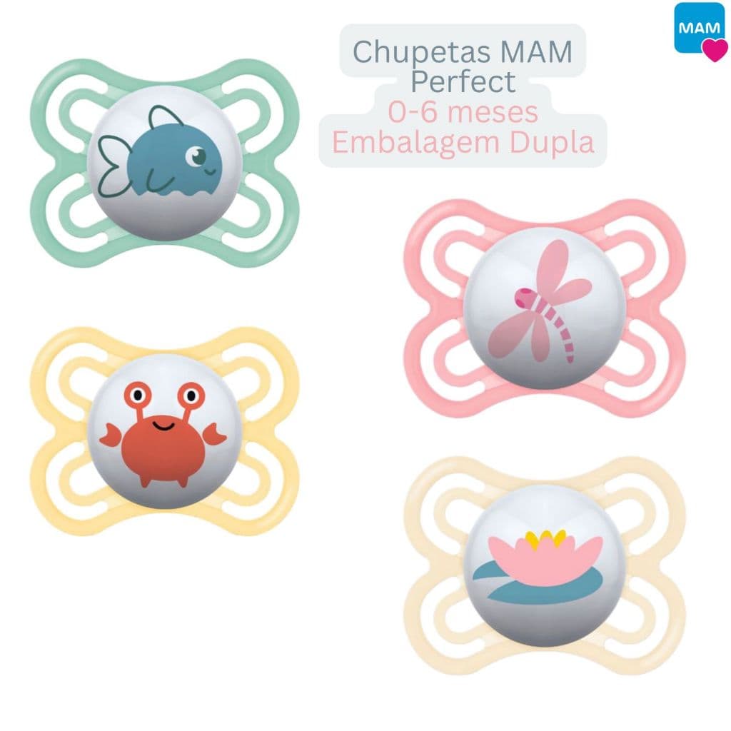 Chupeta MAM Perfect RN-6 Meses Embalagem Dupla Bico Simétrico Extra Fino Chupeta Bebe MAM Original Menina Menino