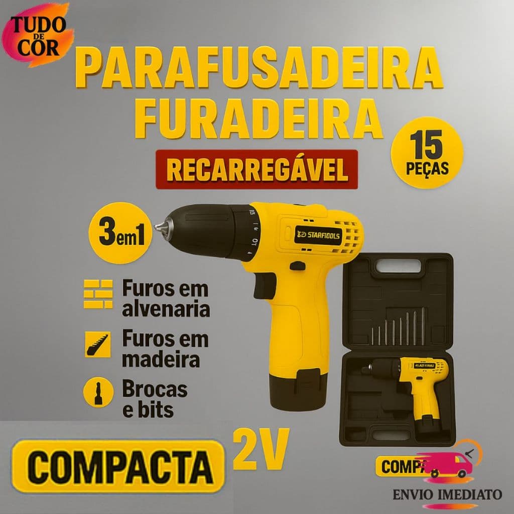 Parafusadeira e Furadeira Bivolt Startools 16V + 3,6V  Kit Completo Bateria Recarregável Potente
