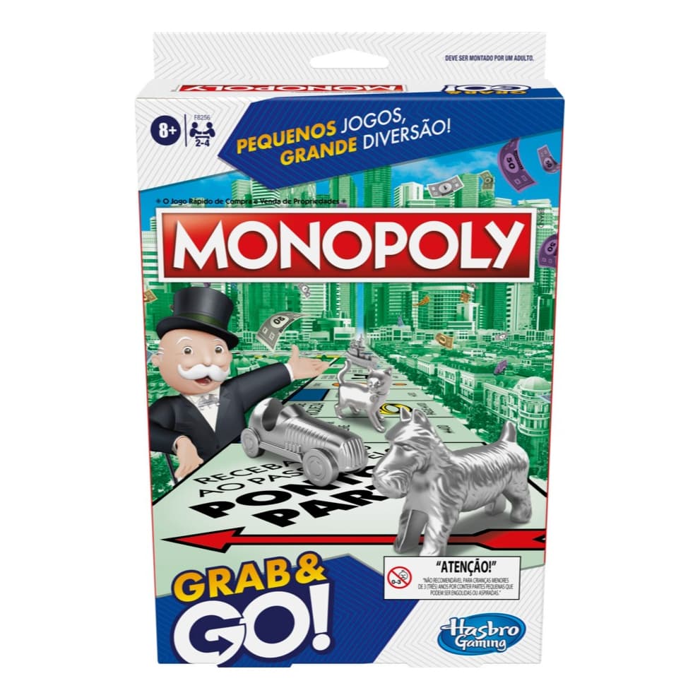 Jogo Monopoly De Tabuleiro Jogo Clássico Para Toda Família Grab & Go - Hasbro Gaming