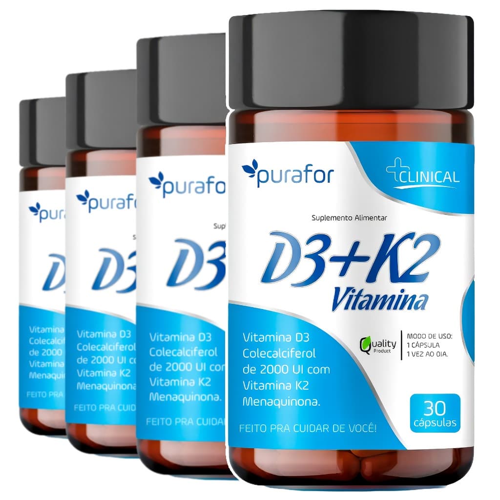 4x Vitamina D3 2000 UI c/ Vitamina K2 Suplemento Alimentar Uso Adulto 30caps