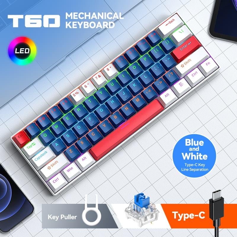 Teclado Mecânico 60 % Teclas Com Fio RGB Retroiluminado Para Jogos-BT