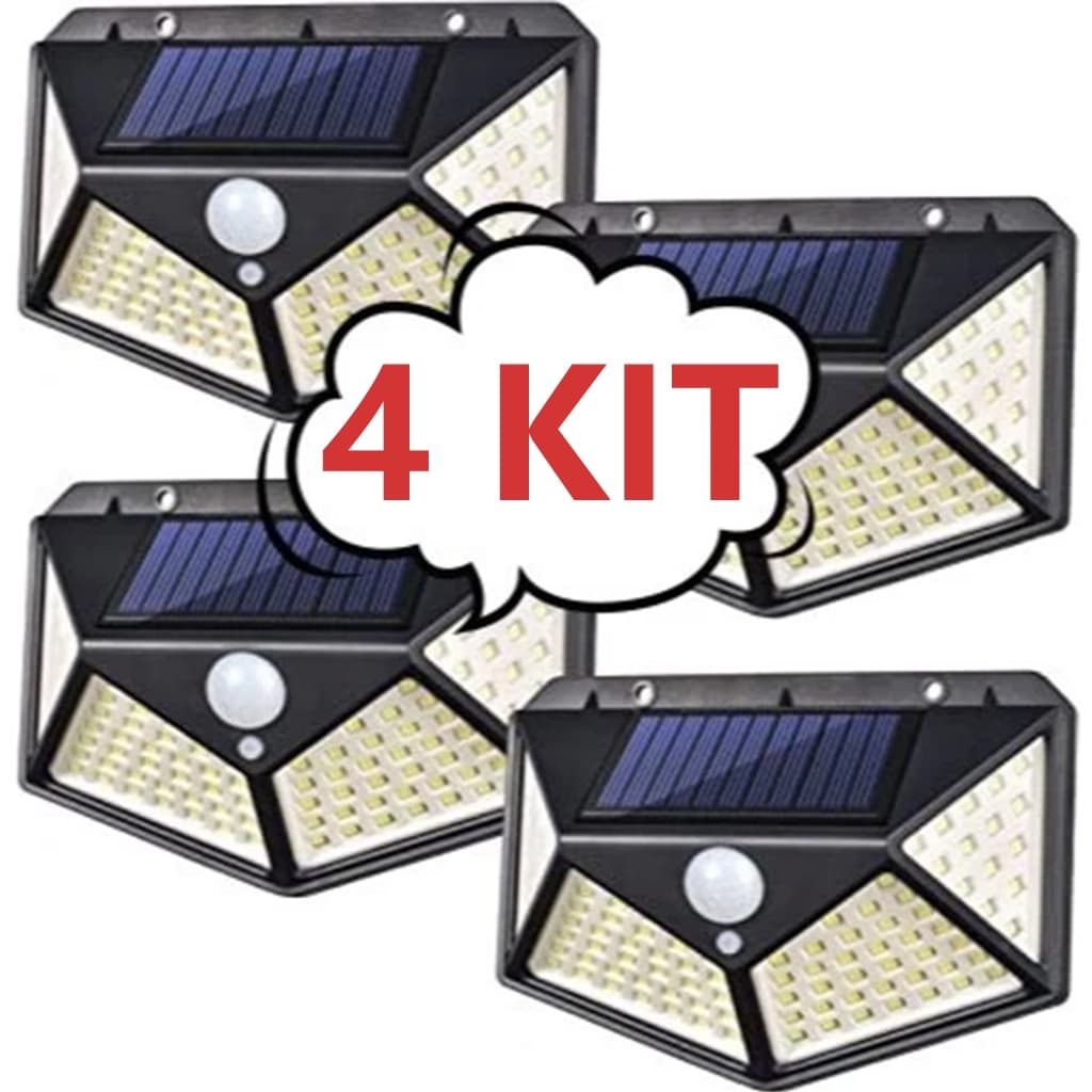 4 Luminárias Solares de Parede 100 LED | Com Sensor de Movimento e à Prova d'Água