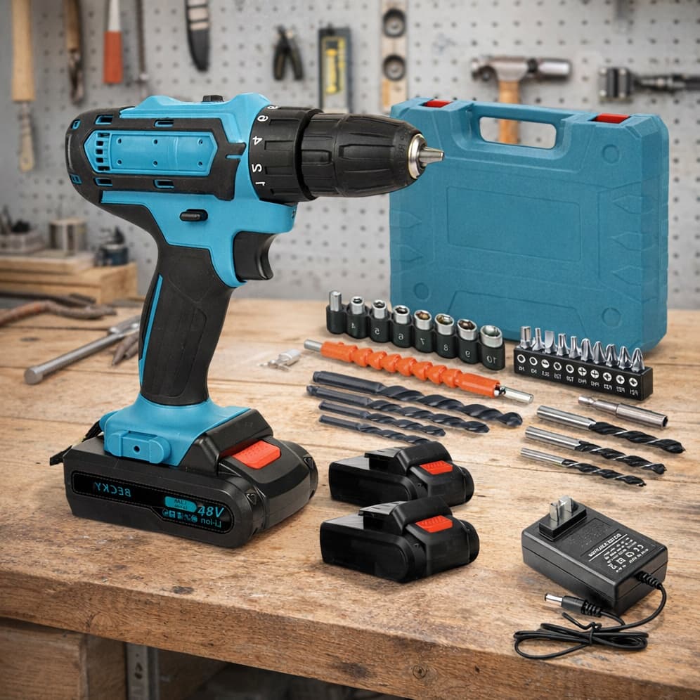 Furadeira e Parafusadeira de Impacto 48V com Duas Baterias  Maleta e Kit de Ferramentas Inclusas