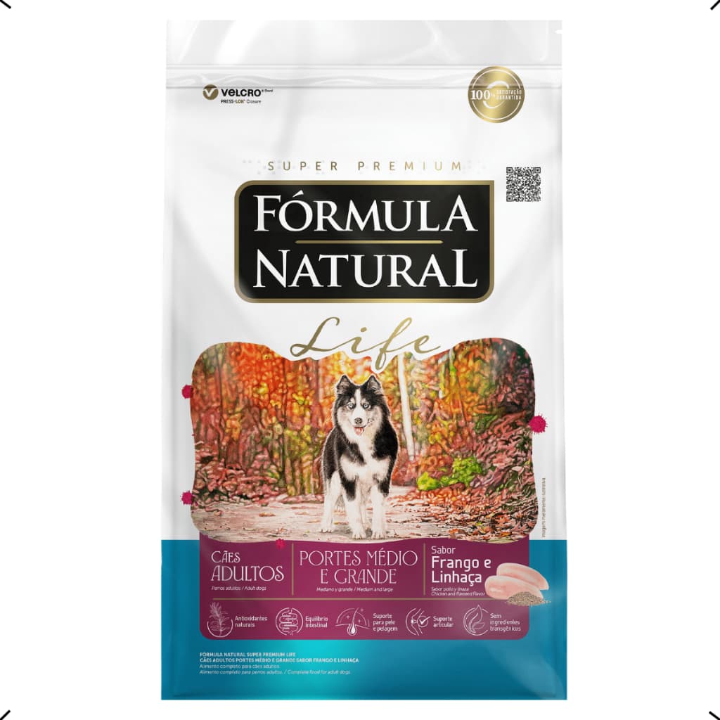 RAÇÃO FORMULA NATURAL LIFE ADULTO RAÇA MÉDIA E GRANDE 15KG