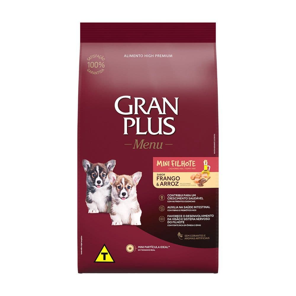 Gran Plus Menu Ração Cães cachorro pet Frango e arroz mini filhote 10kg