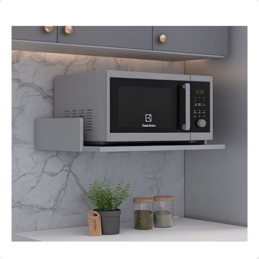 Nicho Suporte Parede Para Microondas Impressora Mdf Cozinha Lanchonete Escritório Cinza 60x40