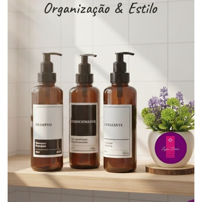Dispenser Âmbar Shampoo Condicionador ou Hidratante com Válvula Pump Frasco 480 ml Plasútil