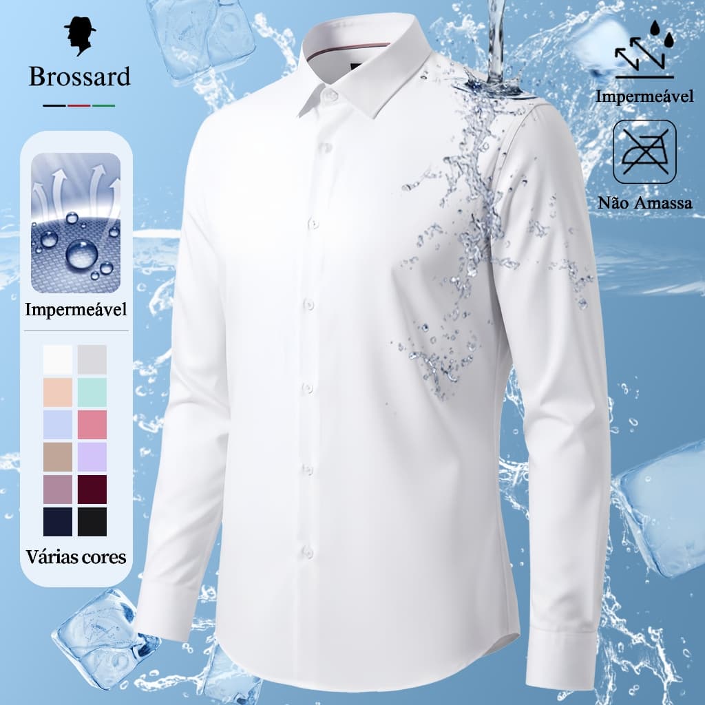 Camisa Social Masculina Slim fit Luxo Não Amassa Moda, Blusa Elastano Impermeável Respirável Premium