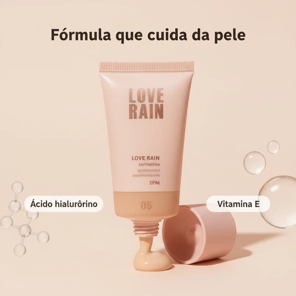 Brasil Base líquida hidratante e iluminadora do , cobertura natural sem efeito máscara, Lové Rain