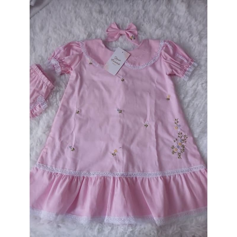 VESTIDO INFANTIL COM RENINHA EM CAMBRAIA 100% ALGODÃO+CALCINHA TAPA FRALDA