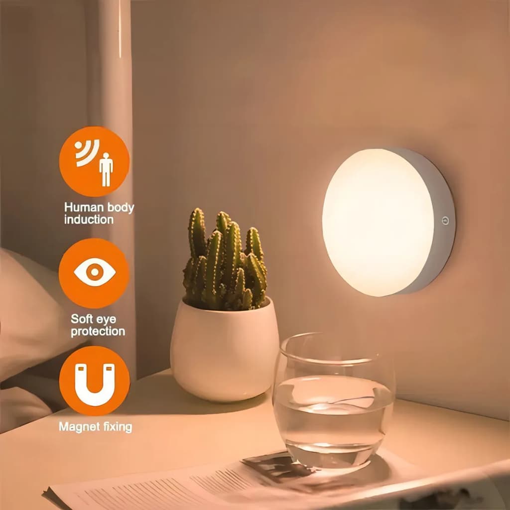 Luminária de Noite USB Recarregável com Sensor de Movimento, Lâmpada LED Duas cores Luz Quente Frio
