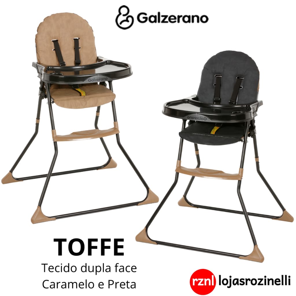 Cadeira Alimentação Nick 5025 Galzerano com bandeja removível (até 23 kg) cor Toffee Tecido Dupla Face Preto-Caramelo